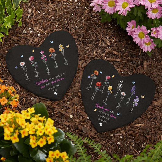 Custom Birth Flowers Garden Stone Personalized Grandma's Garden Stone for Mother's Day Gift