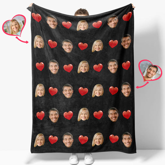 Custom Face and Heart Blanket Personalized Photo Blanket Best Valentine's Day Gifts for Her