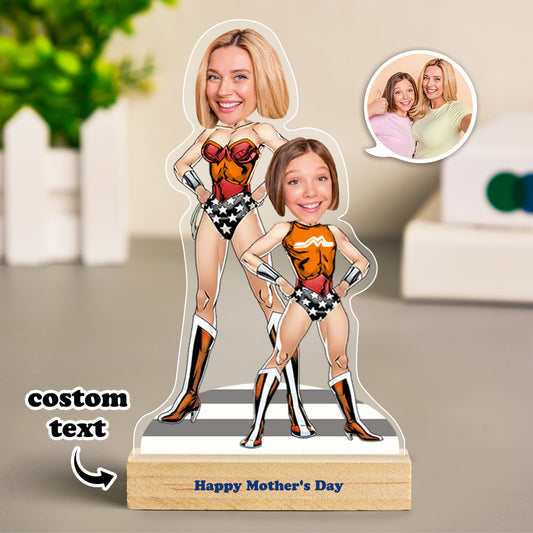 Custom Face MiniMe Plaque Personalized Super Mom and Daughter Desk Decor Gifts for Mom