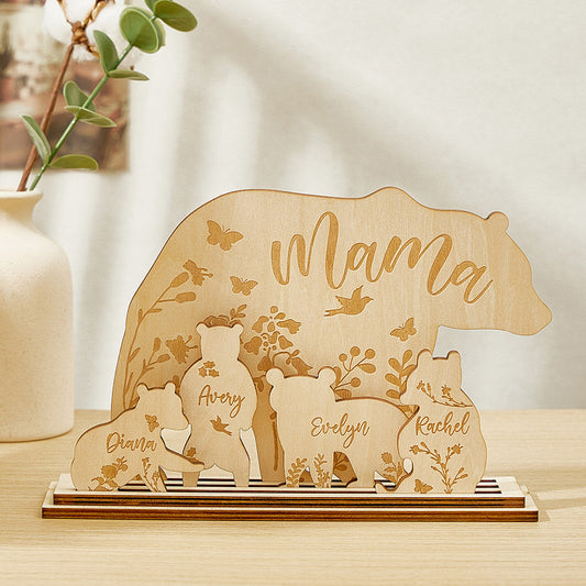 Personalized Mama Bear with Cubs Wood Desk Decor Gift for Mom