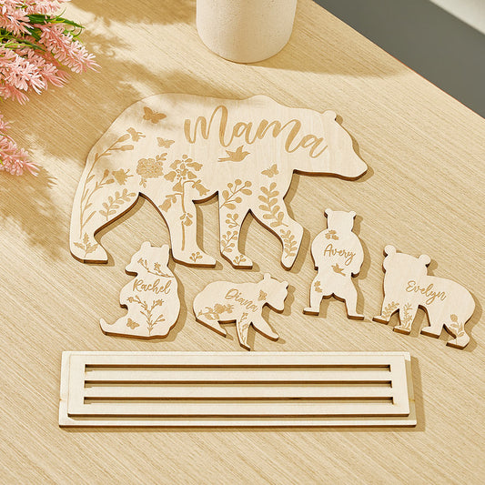 Personalized Mama Bear with Cubs Wood Desk Decor Gift for Mom