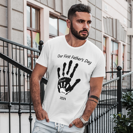 Personalized Our First Father’s Day Handprint Father T-Shirt Gift for Dad