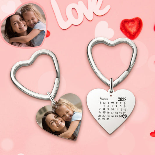 Engraved Keychain with Photo Gifts for Mom with Heart 3 Colors