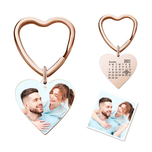 Engraved Keychain with Photo Gifts for Mom with Heart 3 Colors