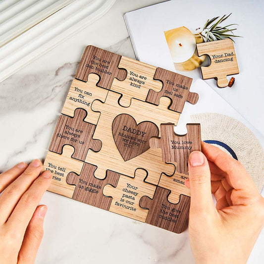 Custom Engraved Puzzle Ornaments Wooden Creative Christmas Gifts for Dad