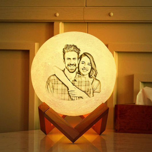 Custom Photo Moon Lamp Name 3d Light Christmas Gift Engraved Moon Lamp - Touch Two Colors 10cm-20cm Christmas Family Gift