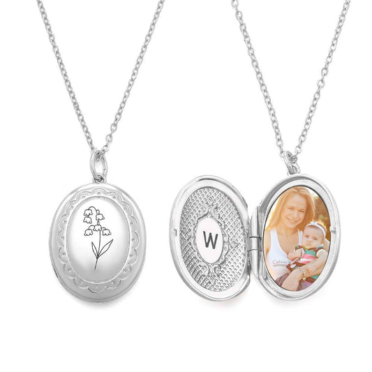 Personalized Birth Flower Locket Necklace with Photo Necklace Jewelry Gift for Her