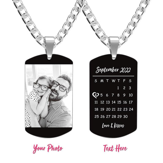 Custom Engraved Necklace With Photo And Calendar