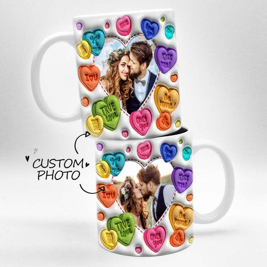 Personalized Couple Photo With Heart Pattern 3D Inflated Mug Gift for Lover