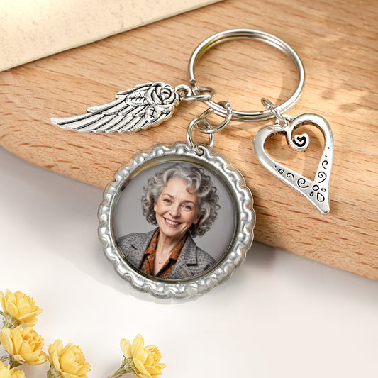 Personalized Photo Keychain with Text Heart Wing Keychain Memorial Gift